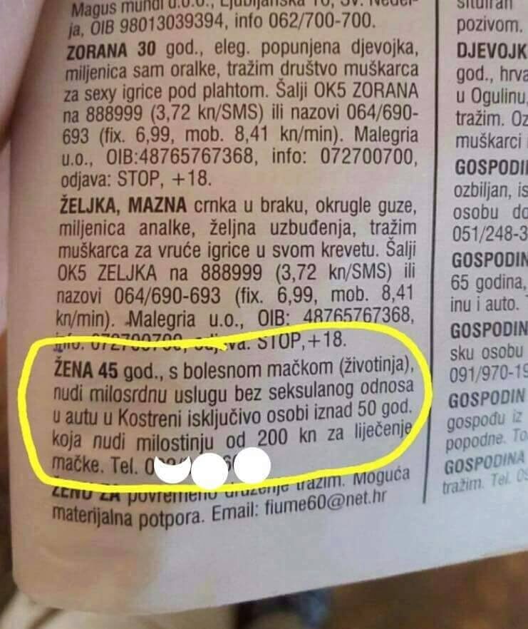 maštoviti seksualni oglasi u riječkim oglasnicima Burza i Butiga