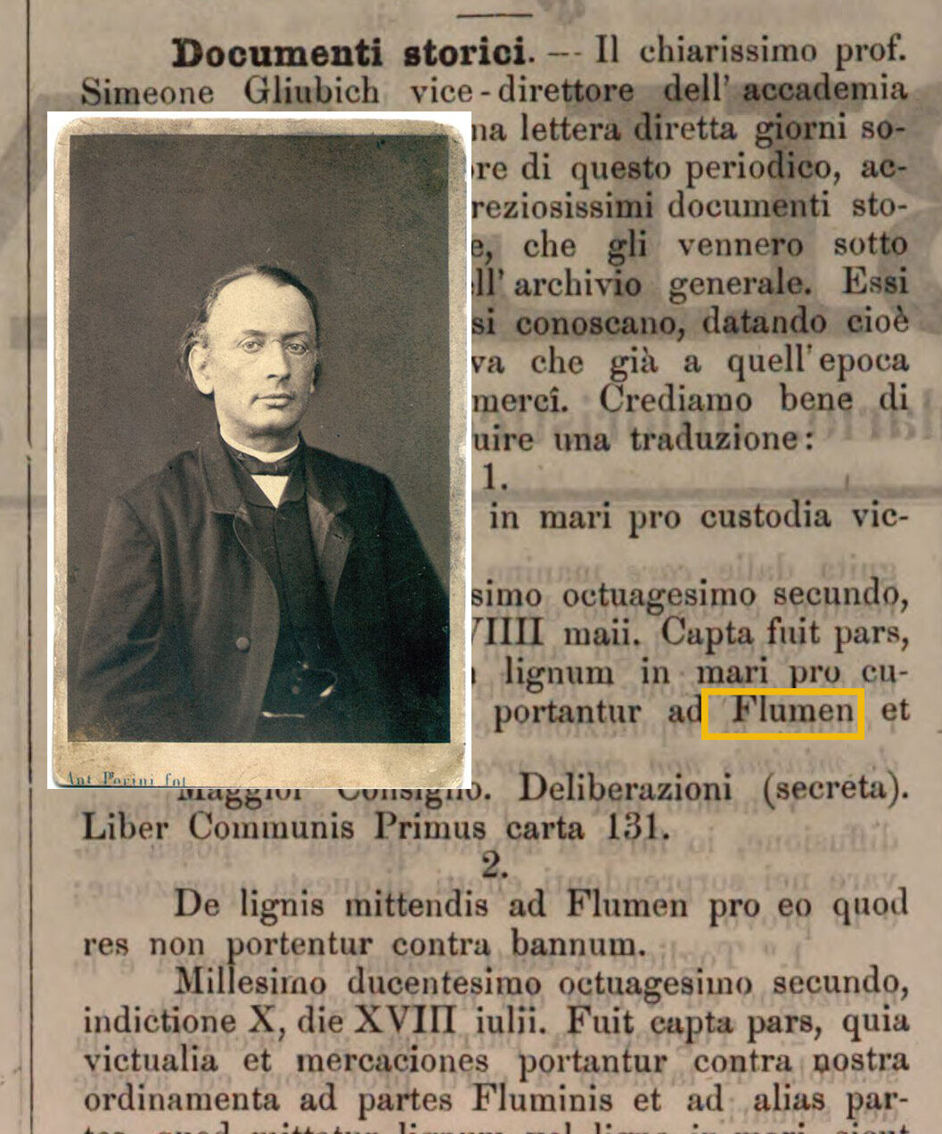 FLUMEN najstariji latinski zapis Rijeke iz 1282., Šime Ljubić piše 1868 La Bilancie