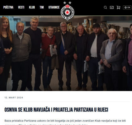 Objava o osnivanju Kluba navijača i prijatelja Partizana Rijeka FK Partizan