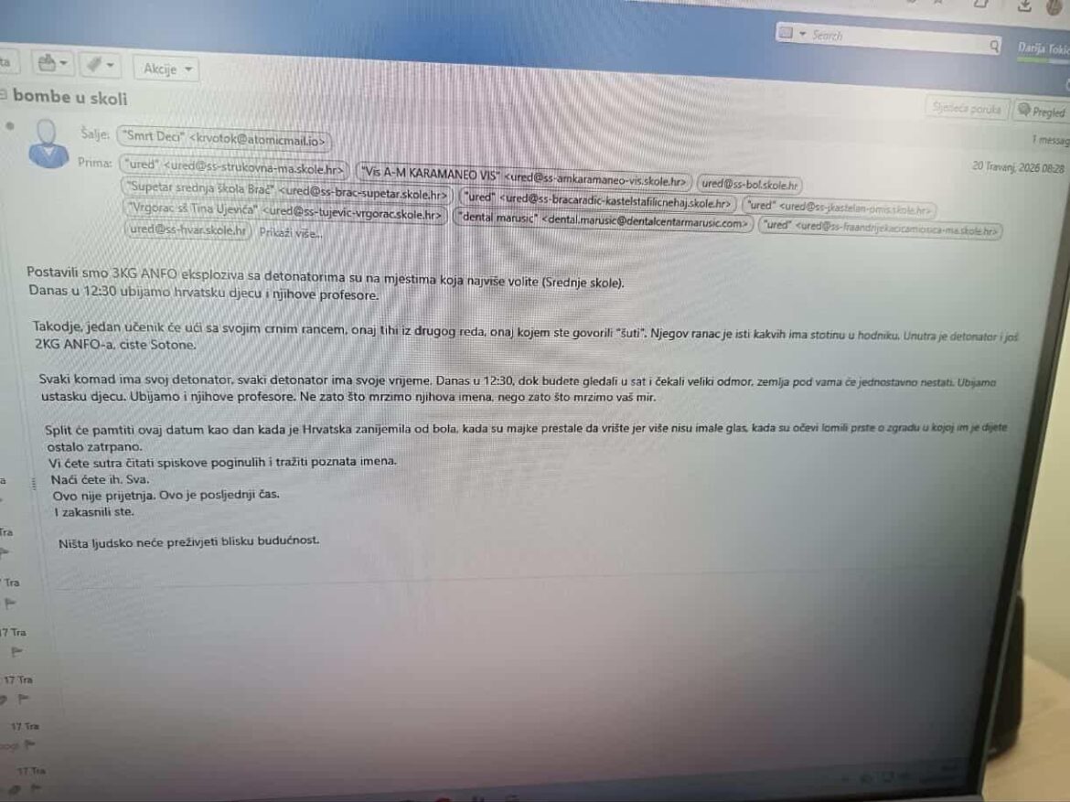 Pročitajte bolesni email o postavljenim bombama diljem škola u Hrvatskoj
