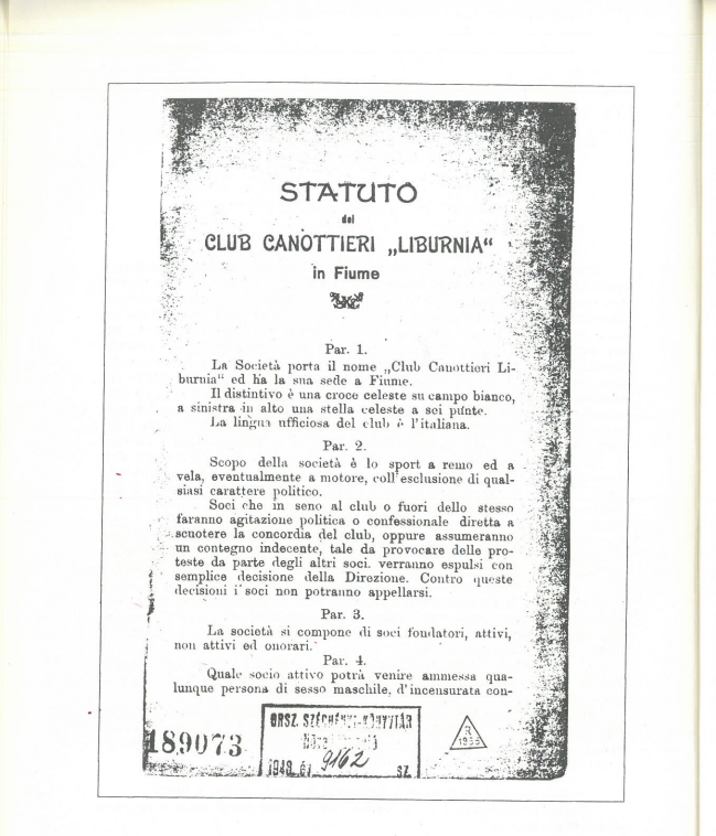 Statuto del Club Canottieri Liburnia in Fiume